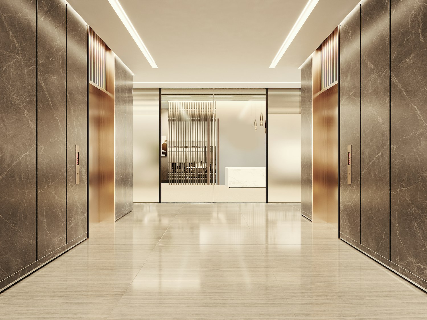 Premium commercial lobby with polished hard-surface flooring — Houston commercial interiors